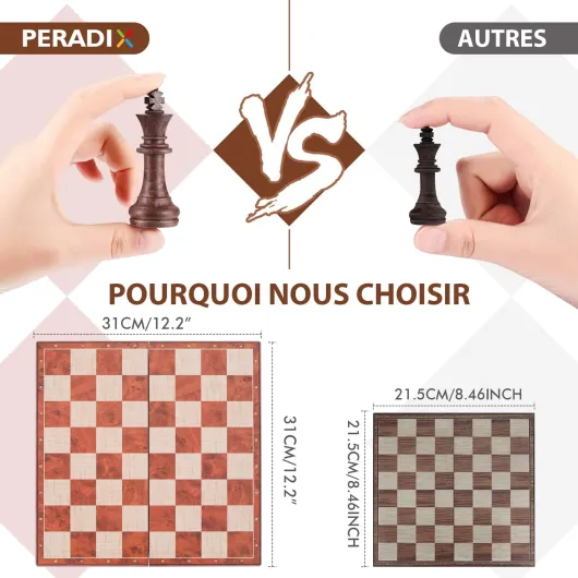 Jeu d'échecs et Dames Magnétiques 2 en 1, Échecs 31×31 CM Pliable de Voyage, Échiquier Imitation Bois Chess Game Jeux Logique Tactique pour Enfants ou Adultes 31 CM-Marron