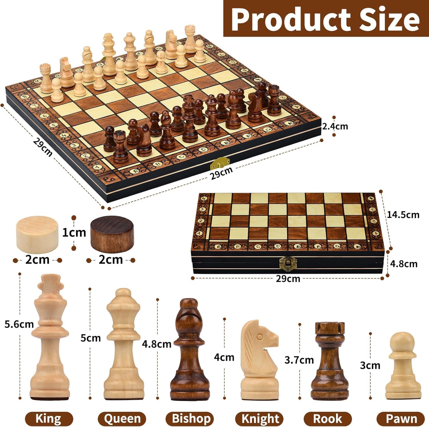 Jeu D'éChecs,2 en 1 Echiquier Magnetique,Echecs en Bois Pliable avec Emplacements De Rangement,pour Enfants Adultes, éChecs De Voyage,Jeux De Stratégie(29 * 29cm) 29 x 29 cm