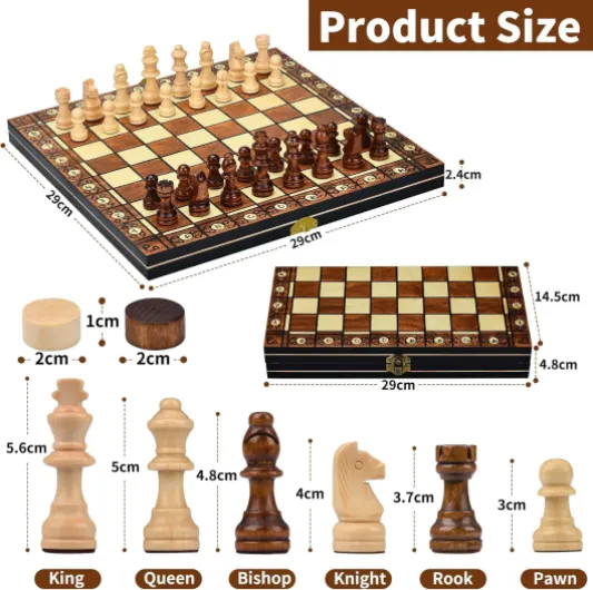 Jeu D'éChecs,2 en 1 Echiquier Magnetique,Echecs en Bois Pliable avec Emplacements De Rangement,pour Enfants Adultes, éChecs De Voyage,Jeux De Stratégie(29 * 29cm) 29 x 29 cm
