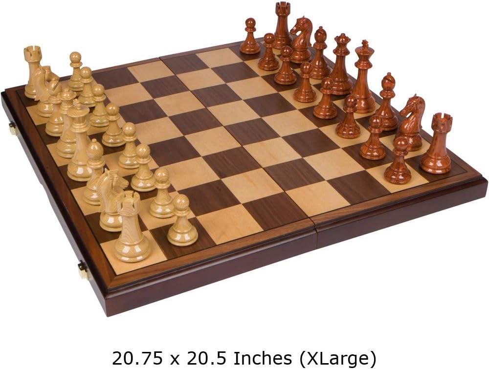 Abigail Chess Inlaid Wood Folding Board Game with Pieces, Extra Large 21 Inch Set