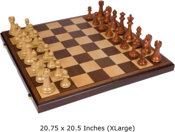Abigail Chess Inlaid Wood Folding Board Game with Pieces, Extra Large 21 Inch Set