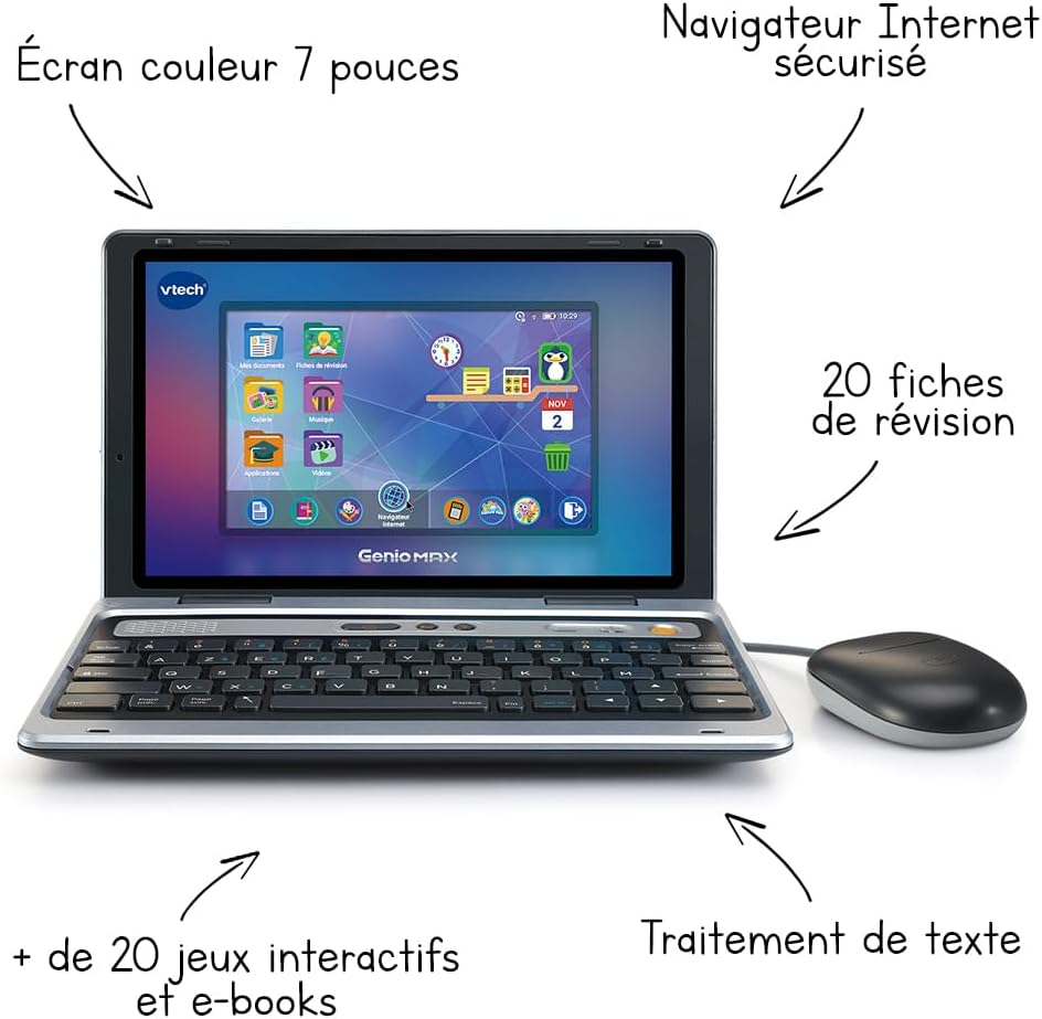 Genio Max Gris Métallisé, Ordinateur Éducatif Enfant Dès 5 Ans Genio MAX (Nouveau)