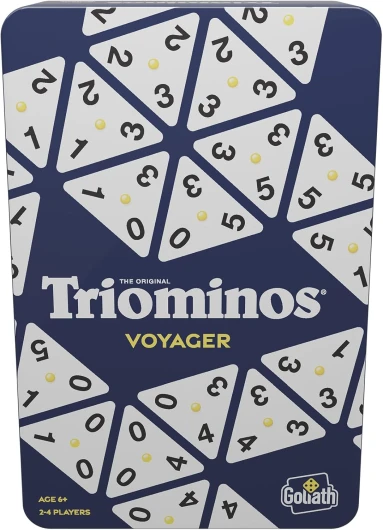 TRIOMINOS Voyager - Edition Voyage Boîte Métal - Jeu de Société de Stratégie Famille et Enfants dès 6 Ans - Jeu de Dominos Triangulaires à 3 Côtés - Classique depuis 50 ans - 2 à 4 joueurs - 30 Min Tour : Boîte Métal