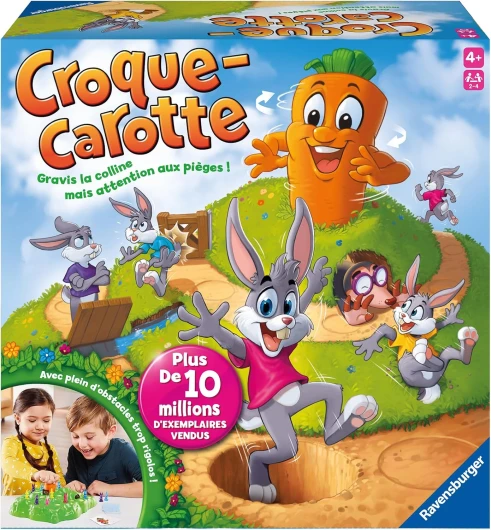 Croque Carotte - Jeu de société - Enfants et Parents - Jeu de Parcours Rigolo - De 2 à 4 Joueurs à partir de 4 Ans - Mixte - 22223 - Version française