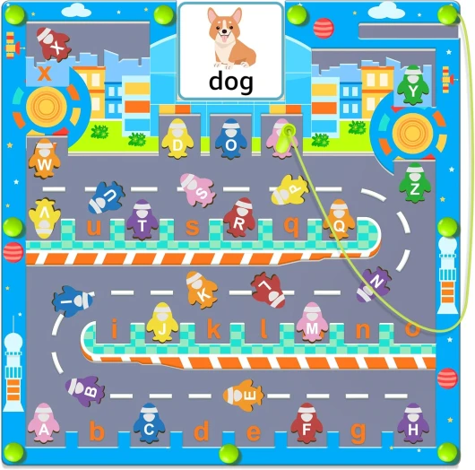Labyrinthe Magnetique Jeux Montessori Enfant, Parcours Motricité Fine Holz Puzzle pour Apprendre l'Alphabet et Mots, Jeu Educatif Activite Enfant 3 4 5 Ans, Cadeau Garcon Fille pour Anniversaire Noël