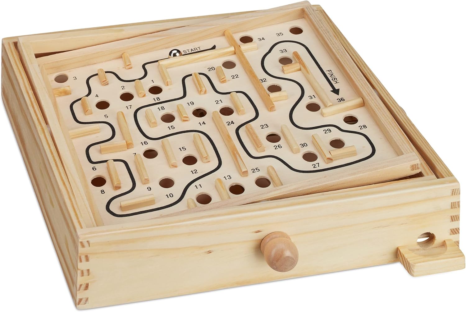 Jeu Labyrinthe en Bois, avec 2 Billes, Jouet d'adresse, équilibre, à partir de 3 Ans, Plateau XL, Nature, 10023502
