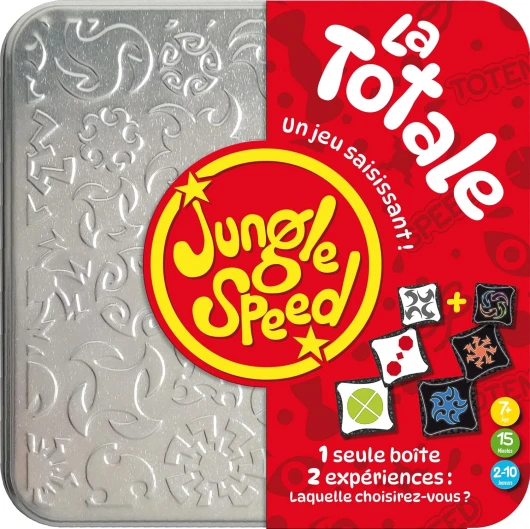 Asmodee - JUNGLE SPEED: La Totale - Jeu de Cartes et d'Ambiance pour Adultes & Enfants dès 7 ans - Jeu de Société de Rapidité et d'Observation - Boite Métal - 2 à 10 Joueurs - 15 Min - En Français