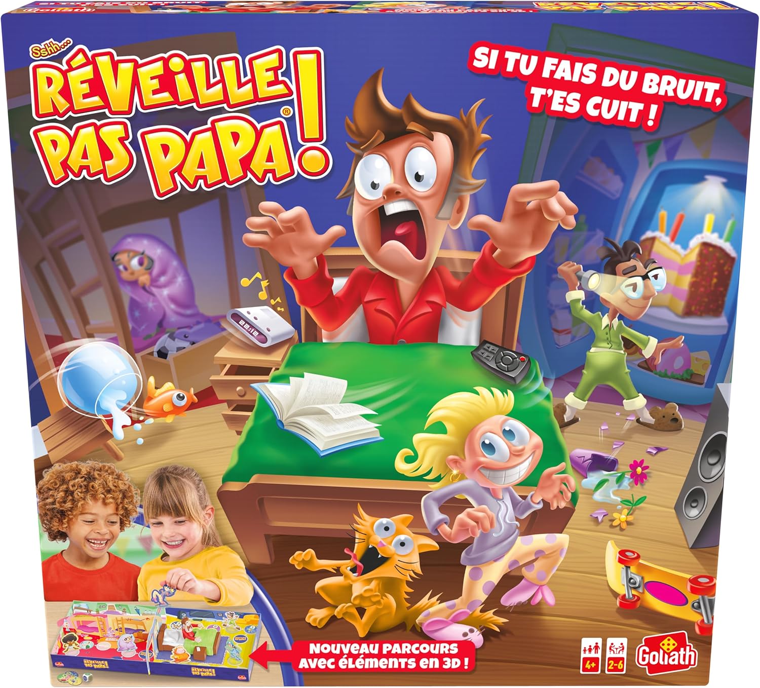 REVEILLE PAS PAPA - Jeu de Société Drôle pour Enfants - A partir de 4 Ans - Développant Concentration, Réflexion et Motricité - A Jouer en Famille ou entre Amis - 2 à 6 joueurs - 20 Min