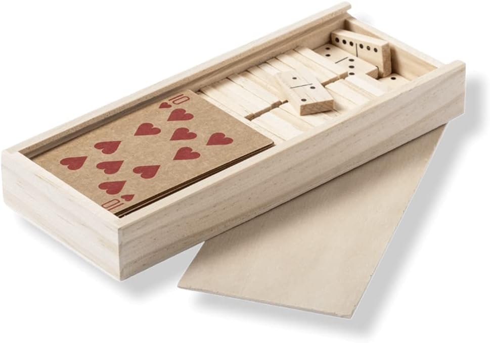 ANTEVIA - Assortiment 2 Jeux de société Voyage : Jeux de 54 Cartes et Dominos avec Boite de Rangement - Plus DE 10 MODÈLES - Bois Voyage Classique (Halin)