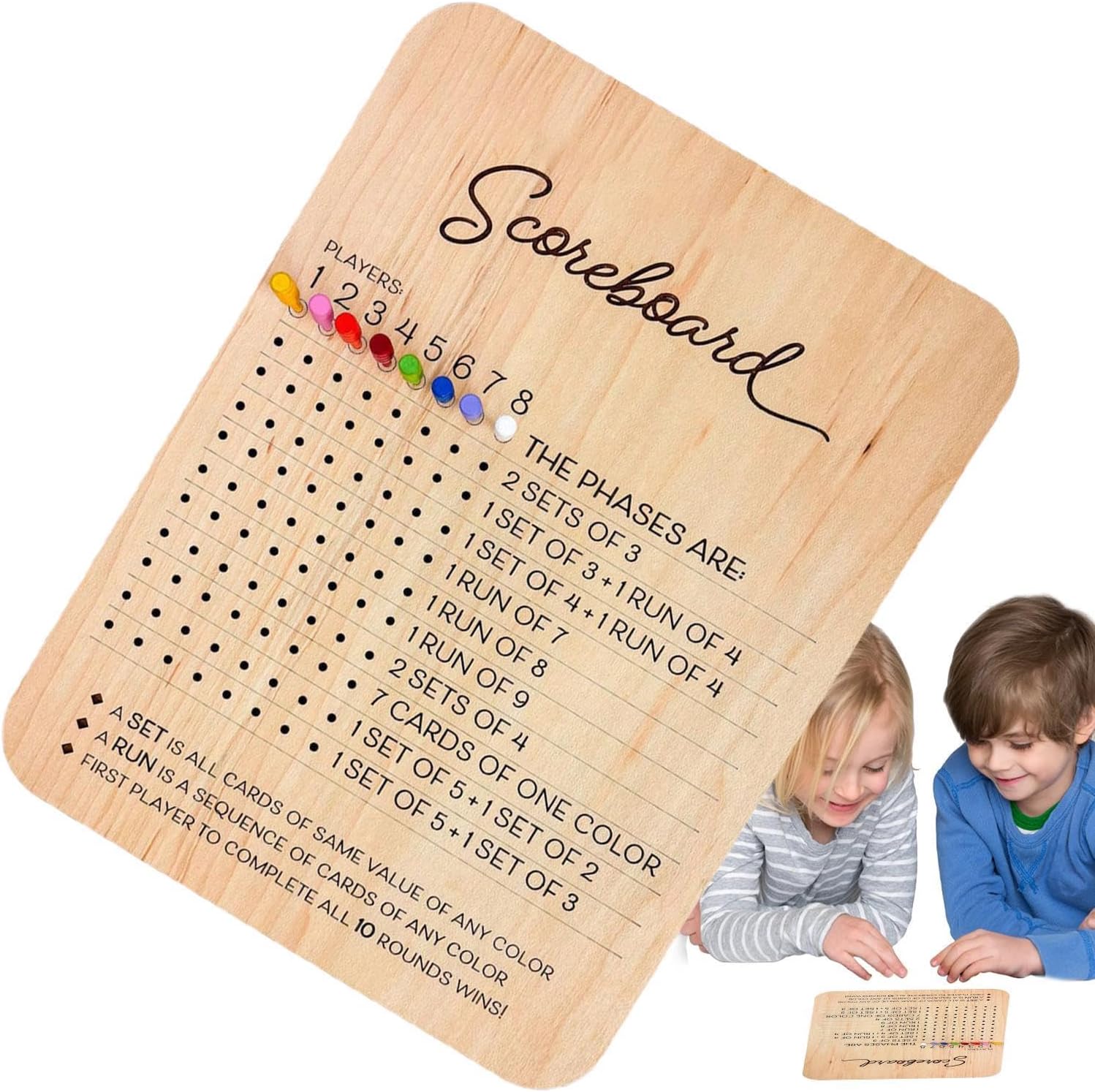 Tableau De Score De Phase 10, Nouveau Tableau De Score De Phase en Bois Et trackers Rond, Tableau De Score De Jeu De Voyage en Bois, Feuilles De Score