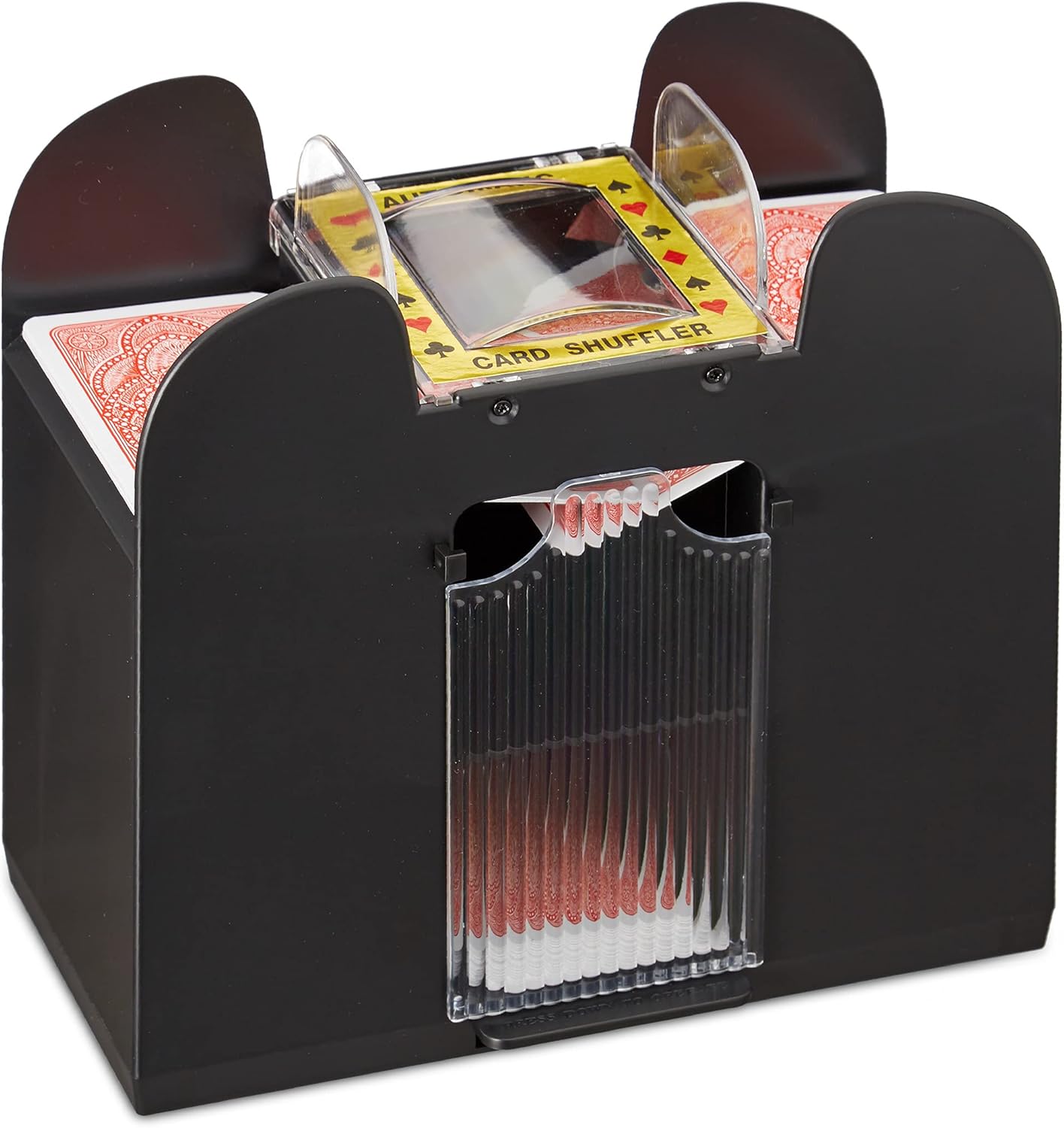 10021345 Mélangeur de cartes automatique 6 jeux de cartes à piles poker rami, Noir, Conçu pour les cartes standard de dimensions 6,5×9 cm seulement