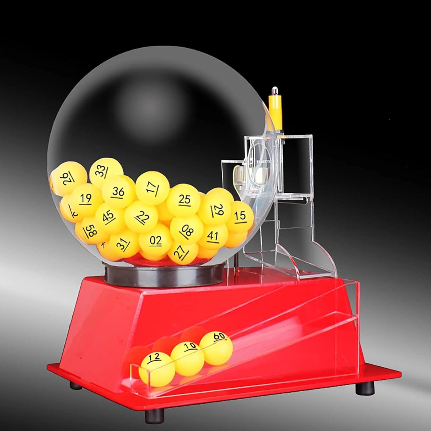 ExoticaBlend Ensemble de Bingo de Luxe avec Cage de Bingo, Sélecteur de Numéro de Boule, y Compris Cage de Bingo en Acrylique, Boule de 60 Pièces, Ensemble de Jeu de Bingo,Red Rouge