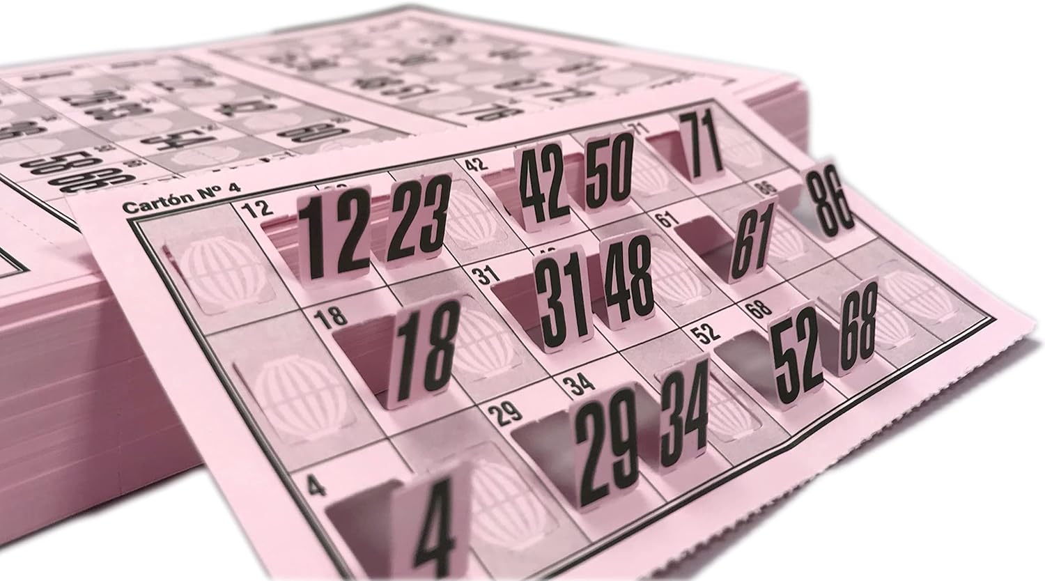Genérico Lot de 960 cartons de chiffres découpés pour bingo traditionnel à 90 boules (Rose) 960 CARTONES Rose