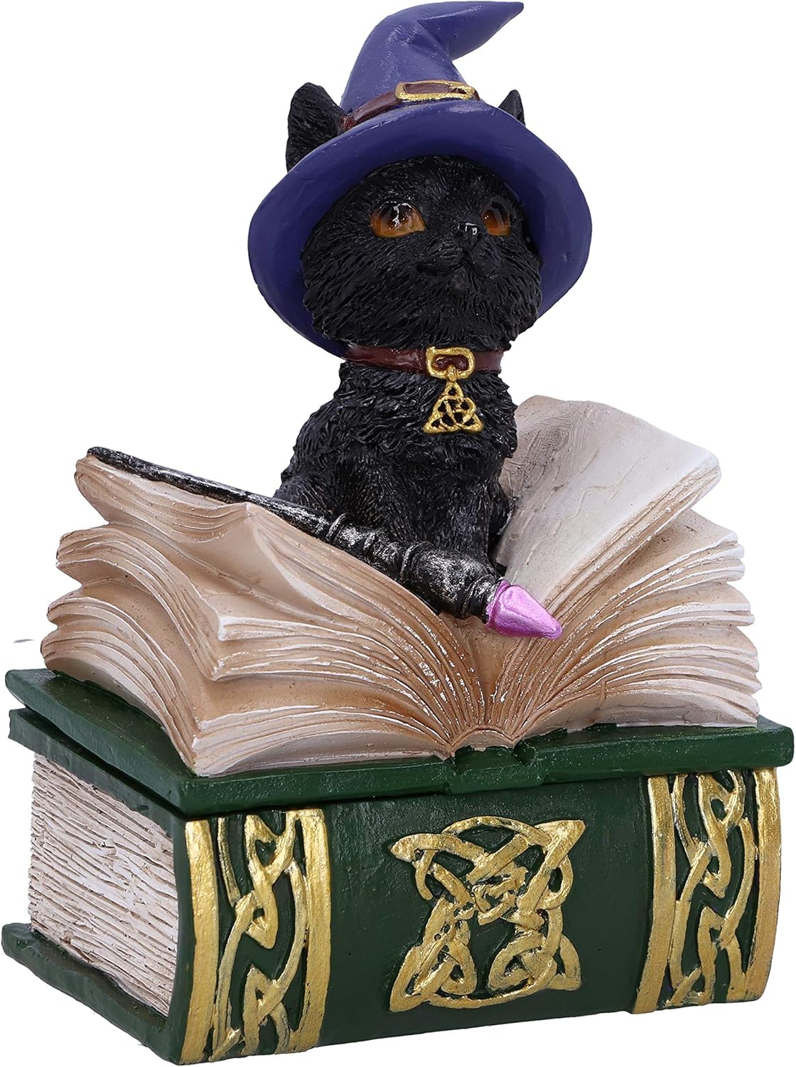 Nemesis Now Binx Boîte à Figurines Chat Noir et Livre de Sorts Petite sorcière Vert 11 cm
