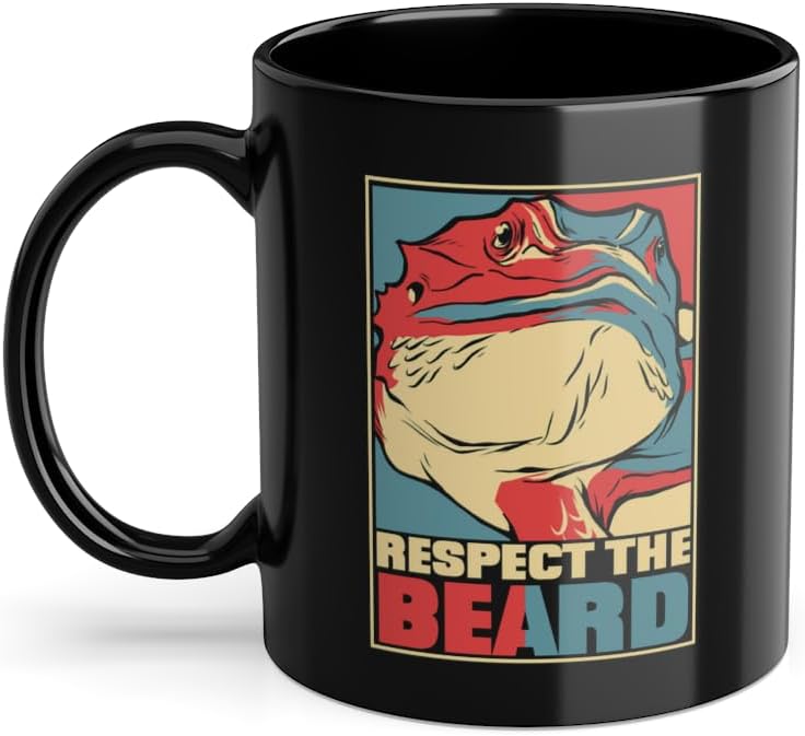 Respect The Beard Pogona Tasse à café propriétaire - Tasse de jeu barbu avec lézard Noir (07539W)