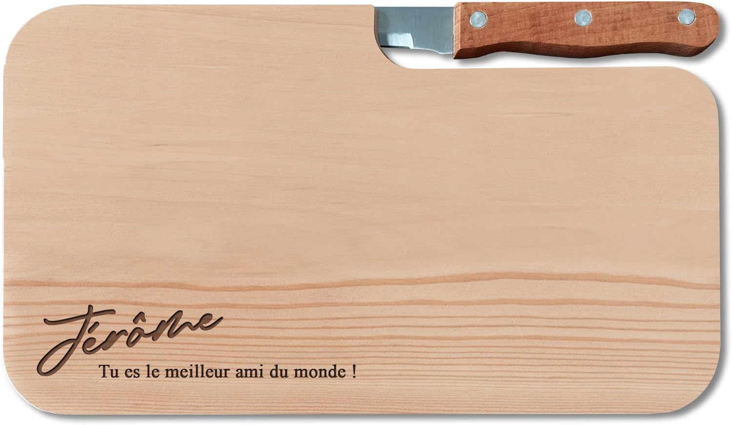 LOOXIS Planche à découper personnalisée avec couteau à bosse, nom et texte gravés - Bois de chêne, 26x15cm (Idée de cadeau pour femmes, hommes, emménagement, Saint-Valentin) Nom + texte Nom + Texte Planche à découper
