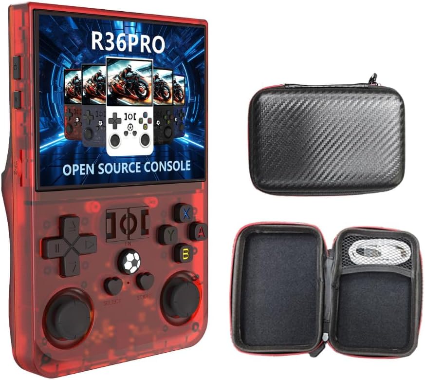 R36S Pro, Nouvelle Version améliorée de la Console de Jeux R36S, Console de Jeu Portable , système Linux Open Source, Carte TF 64 Go, 15 000 Jeux rétro, Console de Jeux rétro (Rouge)