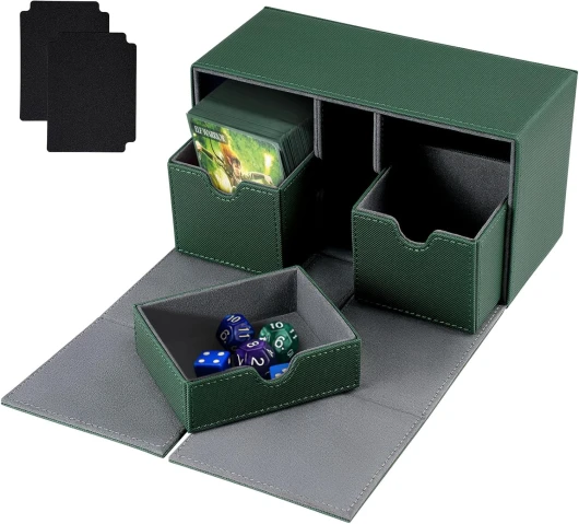 Boîte de Jeu pour Cartes Magic The Gathering, Boîte à Cartes pour 200+ Cartes avec Compartiment à Dés 2 Séparateurs, Compatible avec Cartes MTG TCG Commander PTCG pour Collectionner et Échanger (Vert)