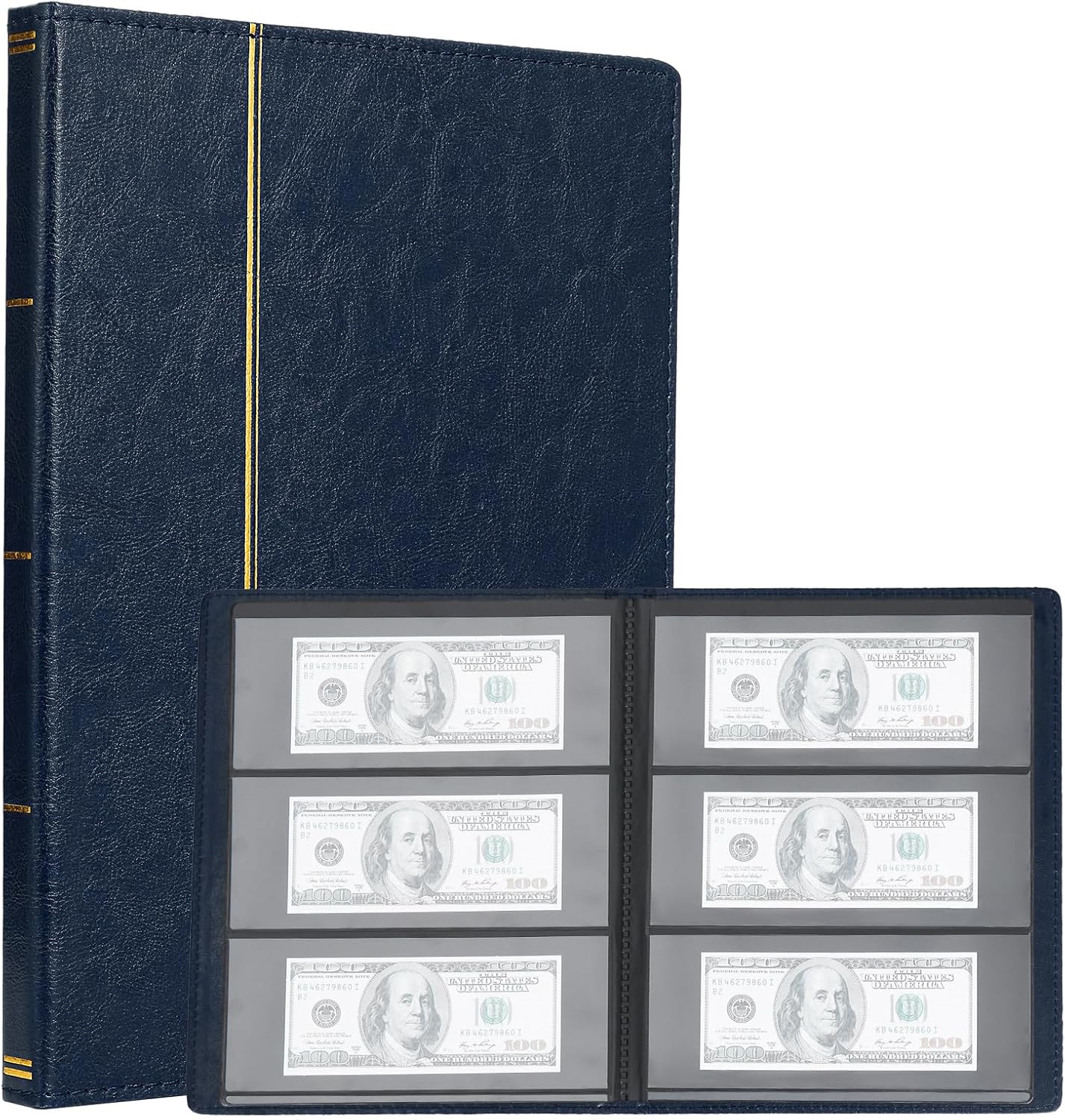 TsunNee Album de collection d'argent en papier à 60 poches, couverture en cuir, livre de collection de monnaie, album de rangement double face, porte-monnaie commémoratif pour collectionneurs 29.5 x 23 x 2cm Bleu