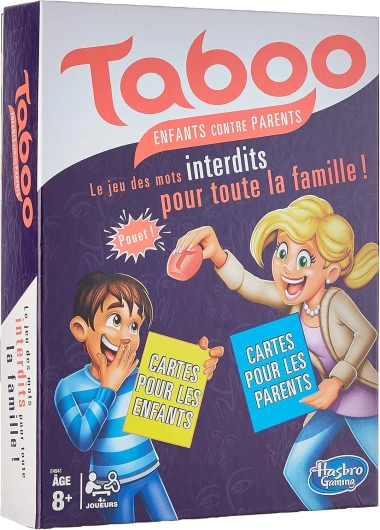 Hasbro Taboo Enfants Contre Parents, Jeu de Société Familial, Jeu de Mots à Deviner pour Enfants dès 8 Ans et Adultes, Version Française