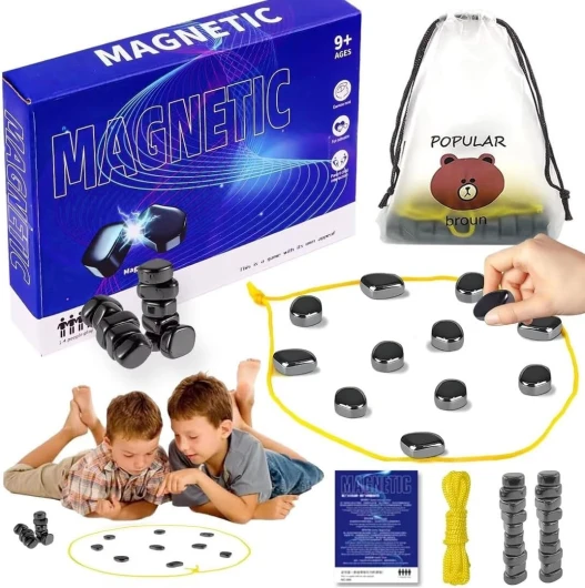 Jeu d'Échecs Magnétique,Magnetic Chess Game,Magnetic Chess Set,Jeu Magnétique De Table,Magnet Board Chess Game,Jeu De Plateau en Pierre Magnétique pour Les Réunions De Famille Et Les Voyages (D)