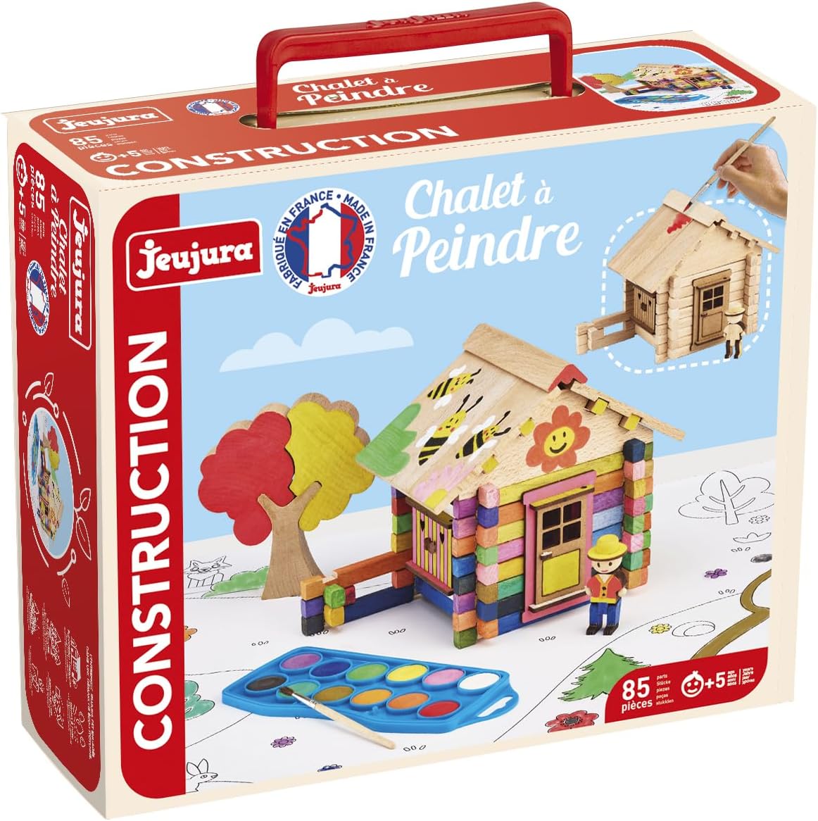 Le Chalet à Peindre – 85 pièces - Jeu de Construction dans sa Valise en Carton - A partir de 5 Ans - Agilité - Créativité - Manipulation - Catalogue fourni – 8096