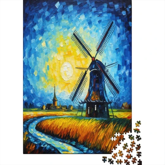 Puzzle en Bois Maison du Moulin à Vent Puzzle Classique Cadeau Famille pour Adultes Jeu Éducatif Art Architecture Puzzle Adulte 1000 Pièces Divertissement Créatif Adultes Et Enfants 1000pcs (75x50cm)