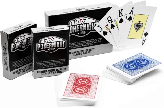 Poker Night Pro 2 Jeux de Cartes à Jouer Professionnelles 100% Plastique Texas Holdem Poker de (1 x Rouge / 1 x Bleu) - 54 Pièces par Jeu, y Compris 2 Jokers - Index Jumbo - Qualité Super Casino
