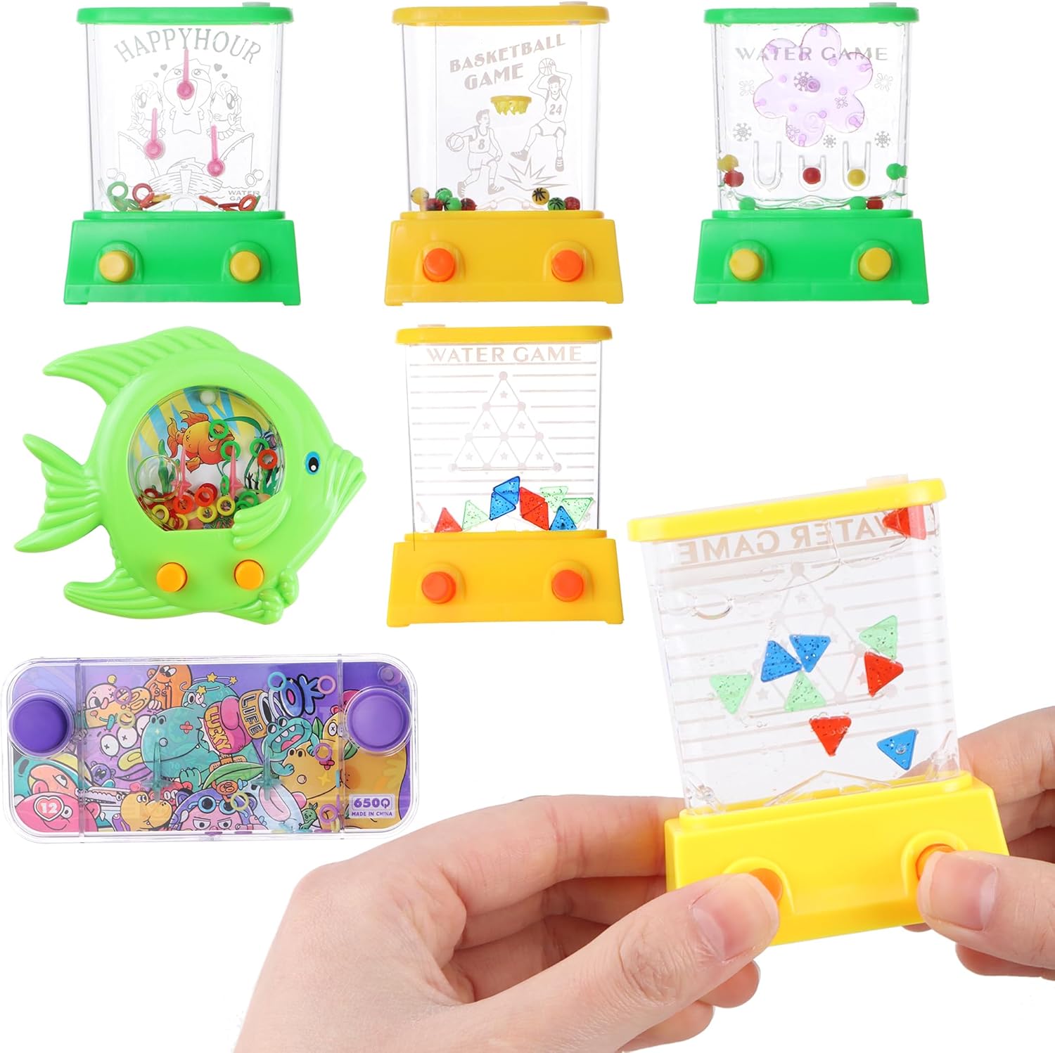 Mini Jeux d'eau, 6 Pièces Flipper d'eau Jeu Aquatique de Table Portable Aquatic Design Jouets Anneau d'eau pour Jouets de Plage, Idée Cadeau pour Enfants, sans Eau