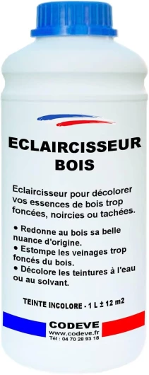 Eclaircisseur Bois - 1 L - Codeve Bois - Intérieur/extérieur - Décolorer, Blanchir Ou éclaircir Un Bois, Escalier Ou Poutre Trop Foncés.