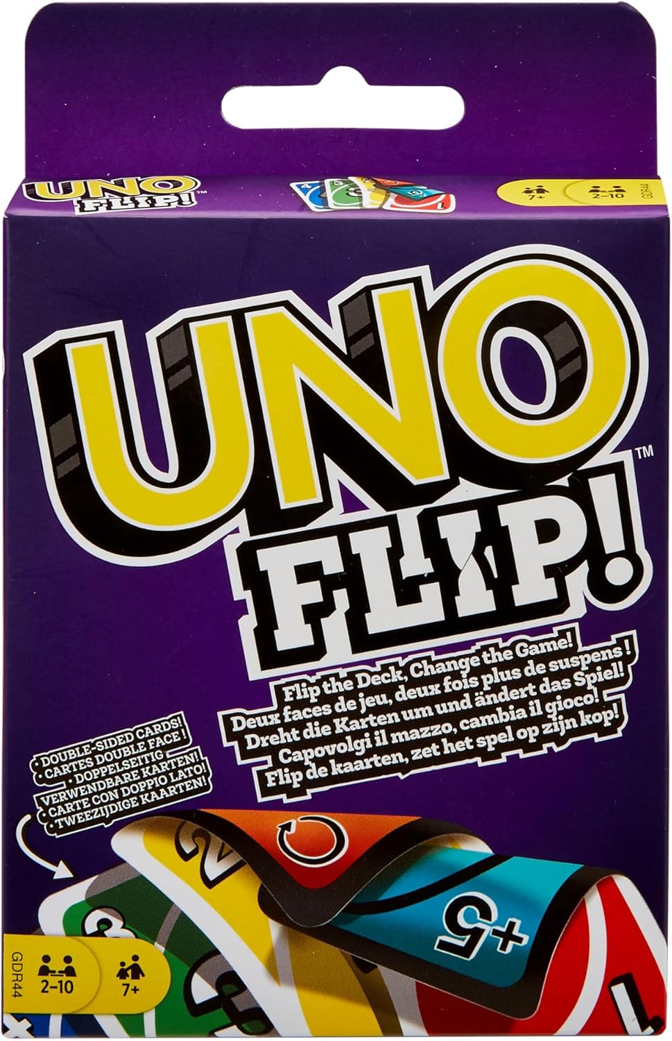 UNO Flip, Nouvelle Version Délirante Recto Verso, Jeu De Cartes pour Enfants Et Adultes, Jeu De Société pour Soirée en Famille, 2 À 10 Joueurs, Jouet pour Enfant de 7 Ans et Plus, GDR44 Multicolore Simple