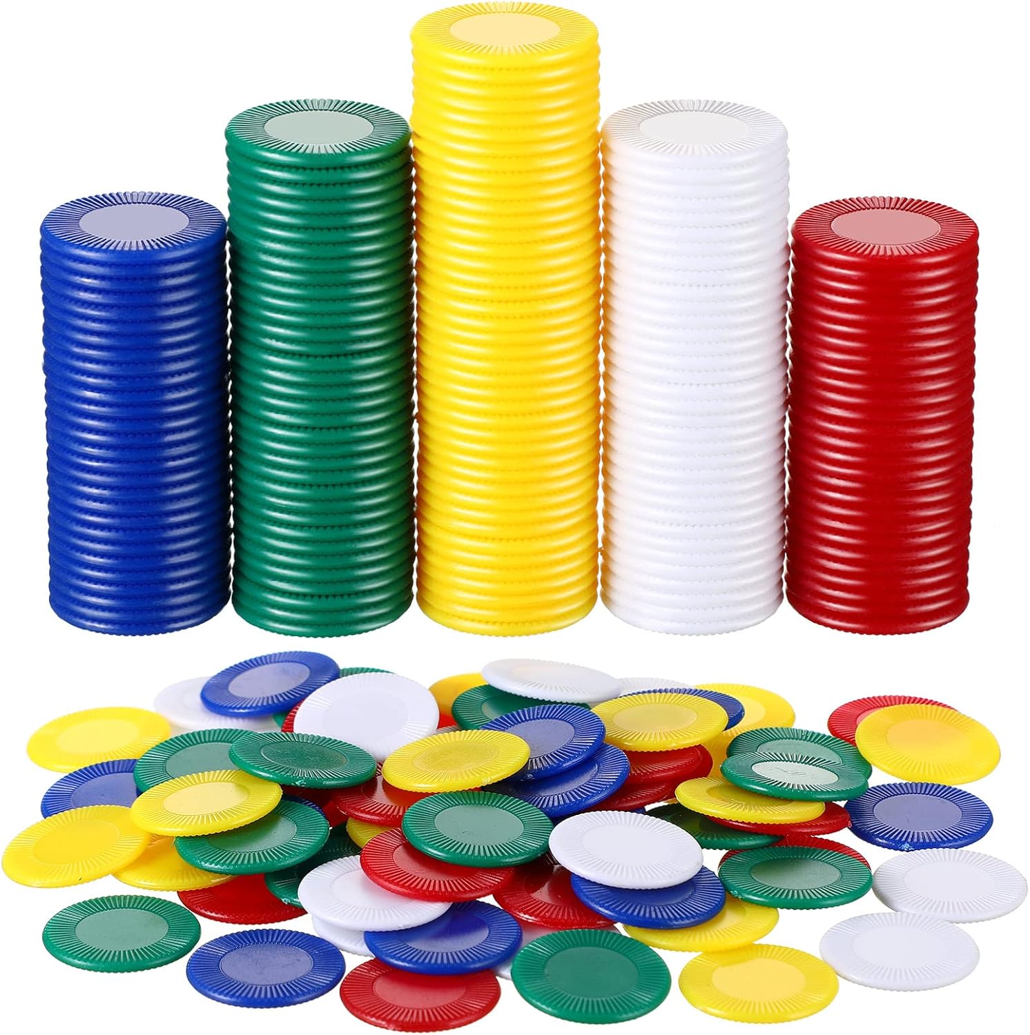 Skylety 1000 Pièces Jetons de Poker en Plastique Jetons de Jeu en Vrac 5 Couleurs Carte de Compteur pour Jeux Enfants Apprentissage de Compte Math Jeton Vierge de Jeu de Bingo, 0,86 Pouce