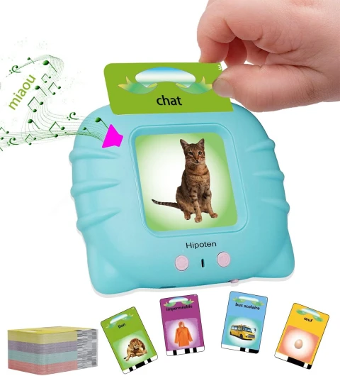 Cartes éducatives,Flash Jouets éducatifs pour Jeunes Enfants de 1 à 6 Ans, Jouets préscolaires pour écouter et Apprendre 224 Mots (Bleu français)