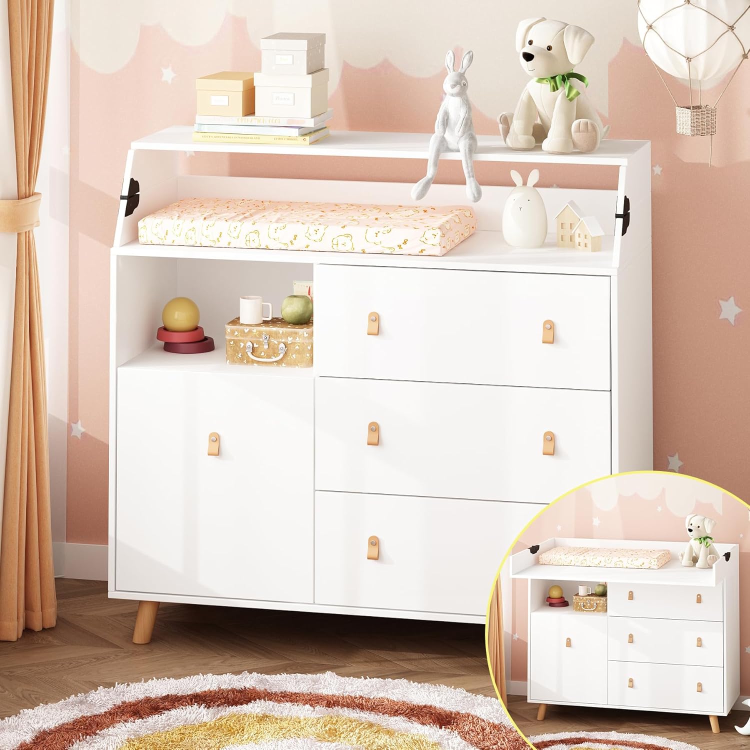 DEZAGCE Table à langer avec 4 tiroirs, commode à langer, avec de nombreux tiroirs, en MDF, blanche, 114 x 46 x 117,5 cm