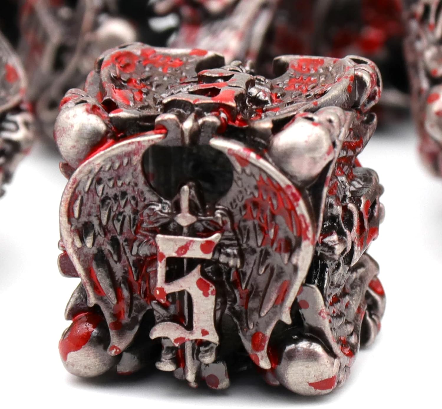 Dés JDR Dés de Jeux pour Donjons et Dragons, Set de Dés Polyédriques Ange HNCCESG Dés Jeu de Role Dés en Métal Creux D4/D6/D8/D10 (0-9 et 00-90)/D12/D20 7 Pièces avec Boîte en Métal