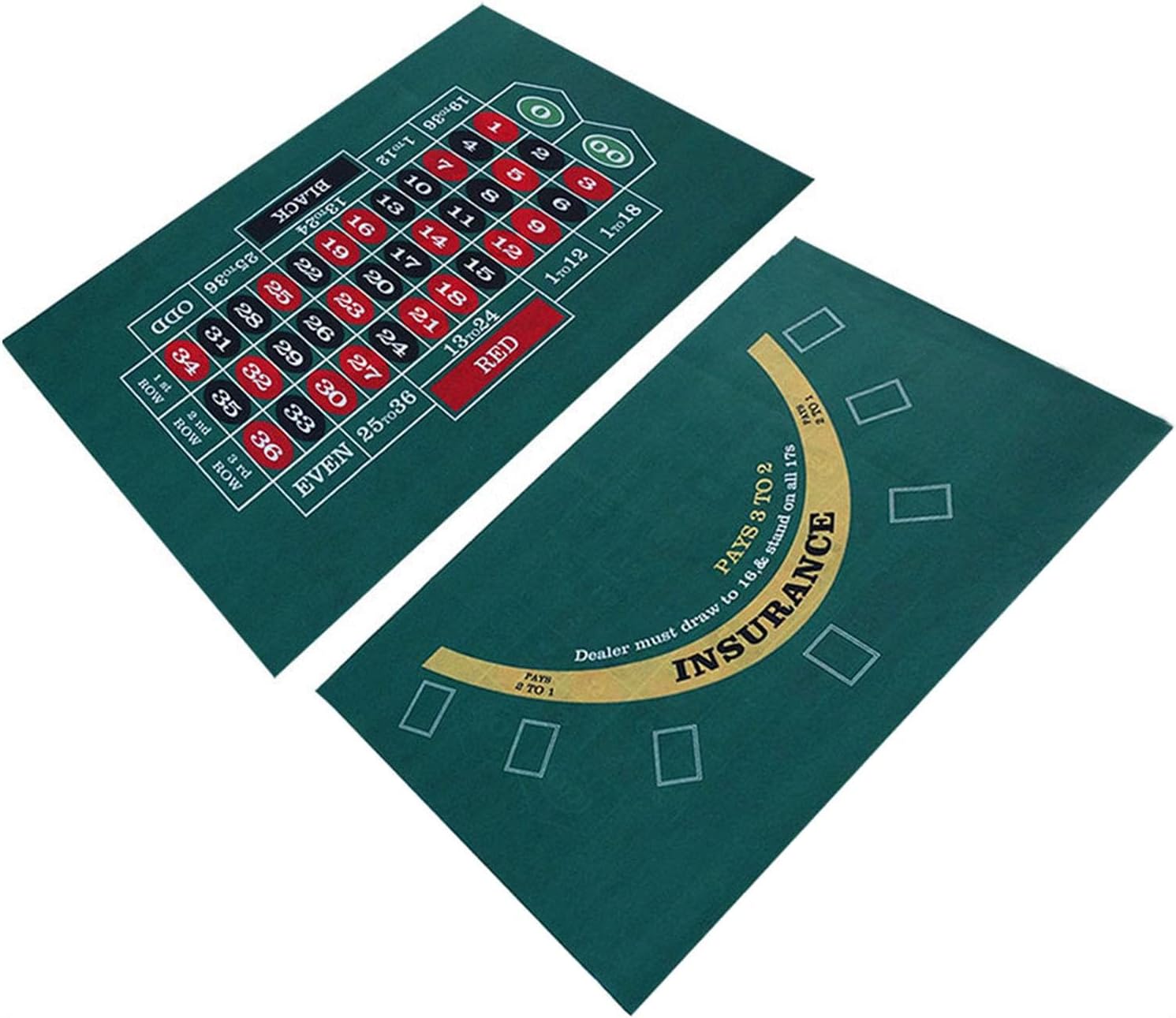 Tapis de poker double face - Nappe imperméable double face Blackjack et Roulette - Blackjack o feutre - Tapis de table enroulable ou de roulette peu encombrant 60 x 90 cm