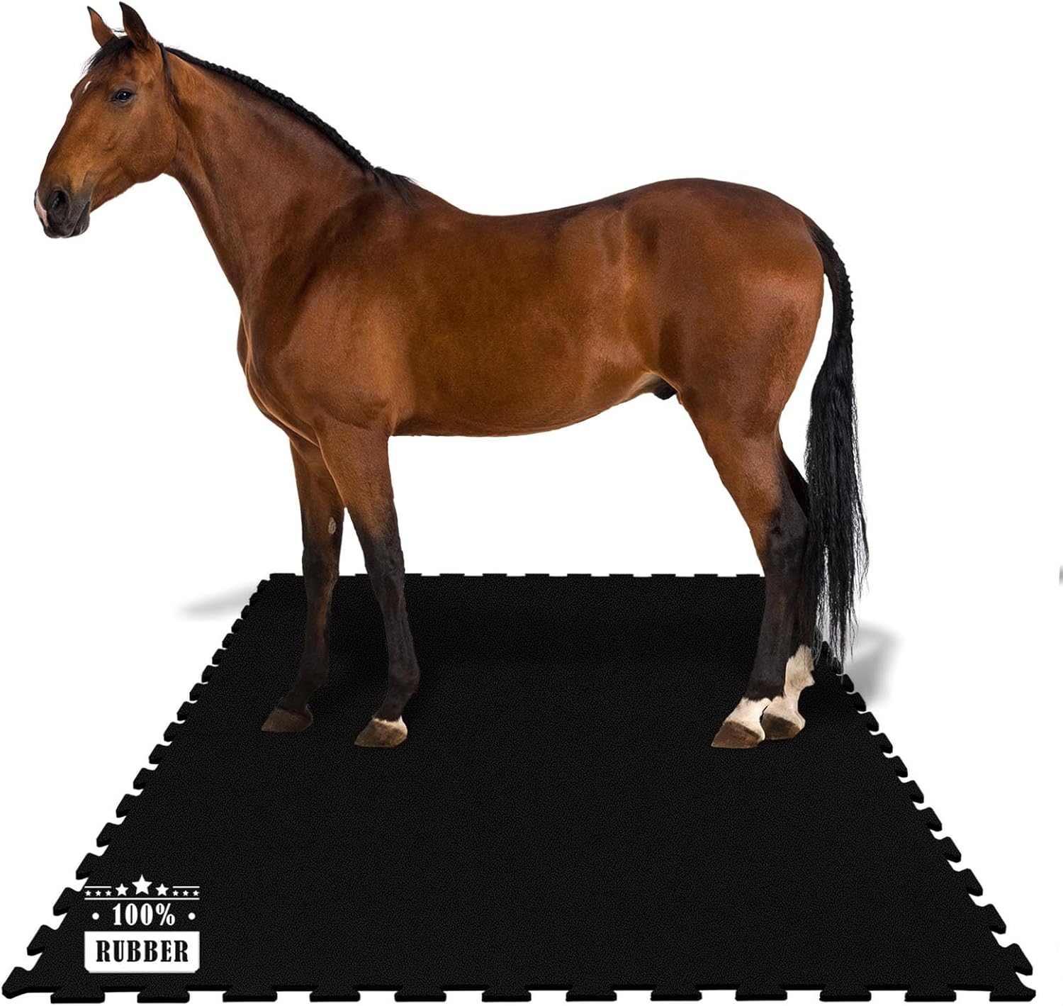 Puzzle Tapis d'écurie en caoutchouc – 182 x 122 cm – Tapis de cheval imperméable avec drainage pour écurie, boîte à chevaux, paddock – Pontiac (interlock des quatre côtés)