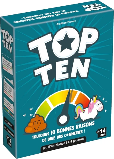 Asmodee - Top Ten - Jeu de Société Hilarant - Jeu d'Ambiance pour Adultes et Enfants dès 14 ans - Jeu de Cartes Drôle - Fous Rires entre Adultes & Ados - 4 à 9 joueurs -30 min - En Français