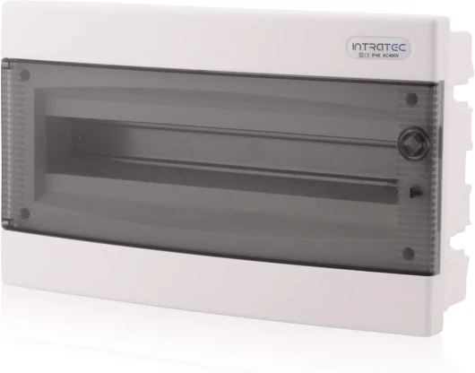 Intratec Coffret de distribution encastré IP40 boîtier 1 rangée jusqu’à 18 modules porte transparente, pour installations en milieu sec, 392 x 232 x 106 mm