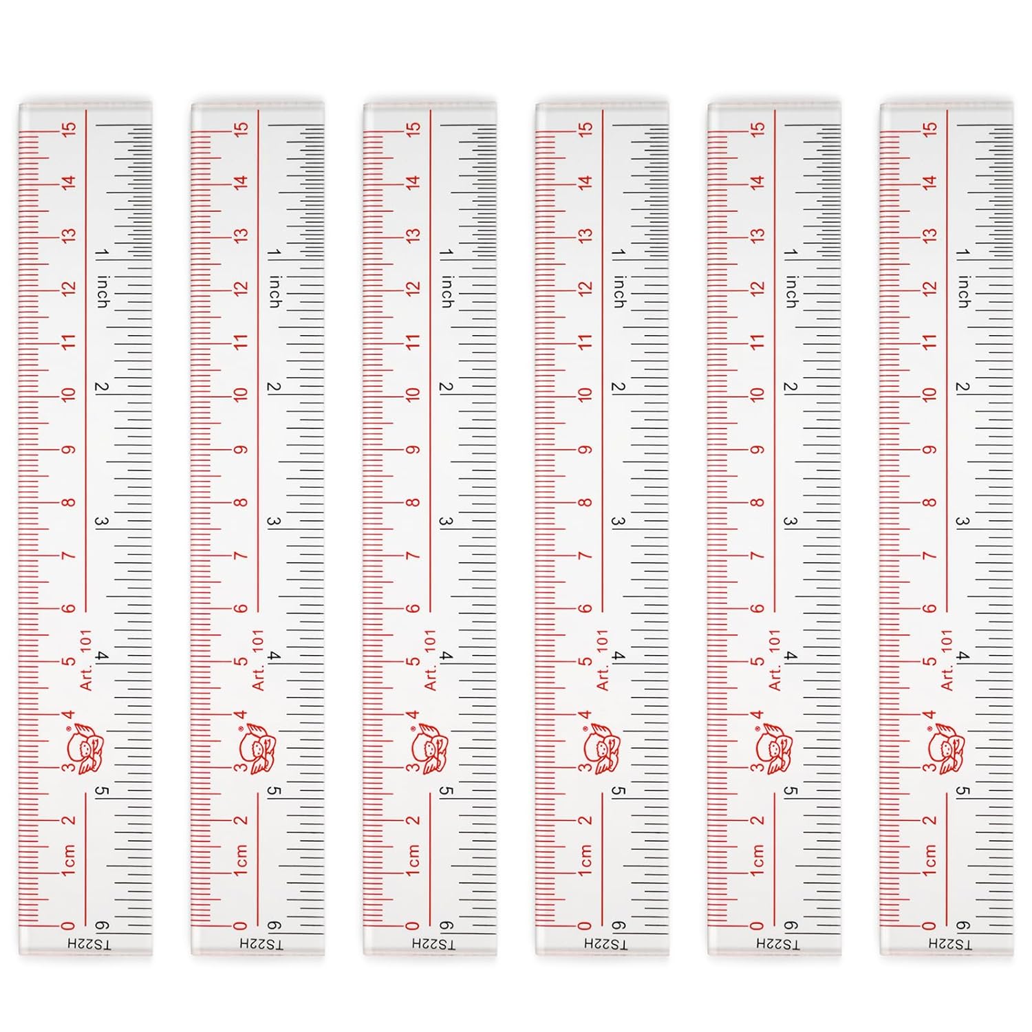 BAYTORY Lot de 6 Petites Règles en Plastique Transparent de 15,2 cm, Petites Règles en Acrylique Transparent, Outils de Dessin, Règles Métriques en Vrac Avec Centimètres et Pouces Pour Ecole, Maison
