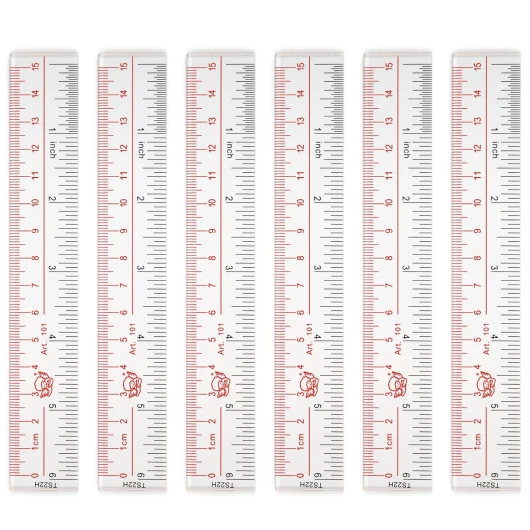 BAYTORY Lot de 6 Petites Règles en Plastique Transparent de 15,2 cm, Petites Règles en Acrylique Transparent, Outils de Dessin, Règles Métriques en Vrac Avec Centimètres et Pouces Pour Ecole, Maison