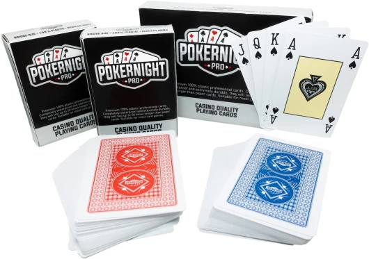 Poker Night Pro 2 Jeux de Cartes à Jouer Professionnelles 100% Plastique de (1 x Rouge / 1 x Bleu) - 54 Pièces par Jeu, y Compris 2 Jokers - Index régulier - Qualité Super Casino