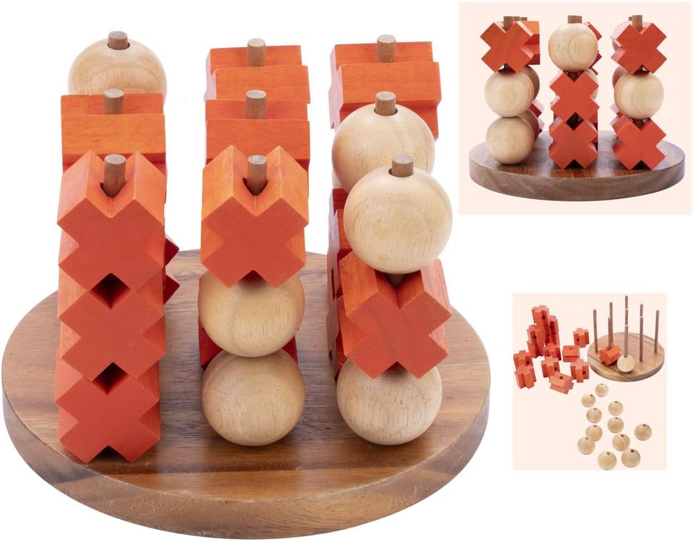 350420 - Tic Tac Toe - 3 D - Jeu du Morpion en Bois - tic tac Toe, XO Game - Jeu de Logique - Jeu d'Ambiance Ecologique- 2 Joueurs - Jeu Familial – Coffret en Bois - Taille L