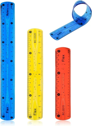 DHWEKU 3 Pièces Règle Pliante en Plastique 30 cm 20cm 15cm, Kit de Règle Flexible en Plastique pour Bureau École Papeterie Étudiants Enfants, Multicolore