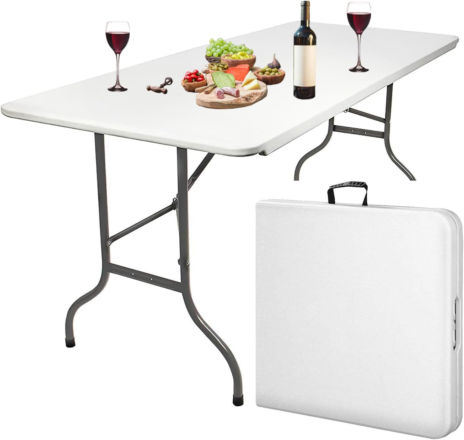 Table de Jardin Pliante - Adaptée au Camping, à la Plage, aux Fêtes, etc - 180x74x74cm - Table de Jardin Exterieur - Blanc