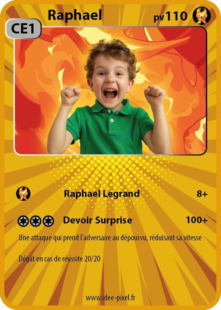 Lot de 15 Etiquettes - stickers - Theme carte pokemon personnalisable - 87x62 mm (POKETTIQUETTE FEU)