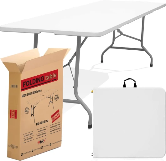 Moov-it Table de réception rectangulaire, pliante et portable 180 x 70 cm - 6 personnes - Capacité de 150 kg Pour extérieur et intérieur Fabriquée en résine et en acier