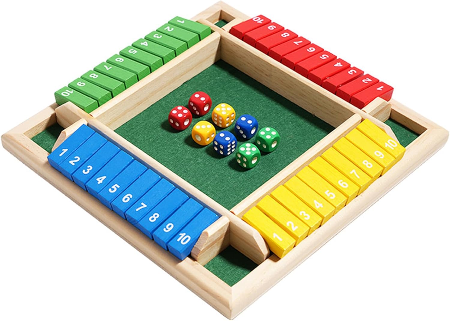 JurciCat Shut The Box Jeux en Bois 2-4 Joueurs 8 dés Adultes et Enfants Jeux de société en Bois Jeux mathématiques pour Salle de Classe Maison fête