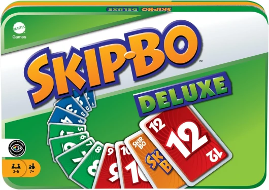 , Skip-Bo Deluxe avec Boîte Métallique Spéciale - Jeu de Cartes pour Toute la Famille, Par les Créateurs de UNO, À Partir de 7 Ans, L3671