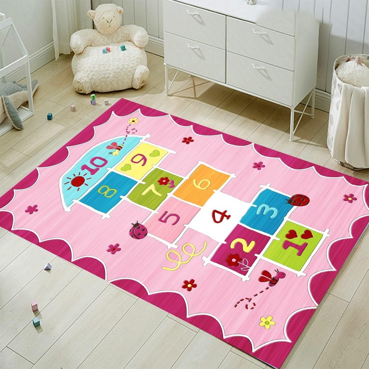 FODELIUY Tapis Marelle, Tapis Marelle Chambre Fille GarçOn, Tapis Jeux Enfant Marelle, Tapis Jeu Marelle